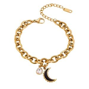 Black Moon and CZ Charm Bracelet Stainless Steel
